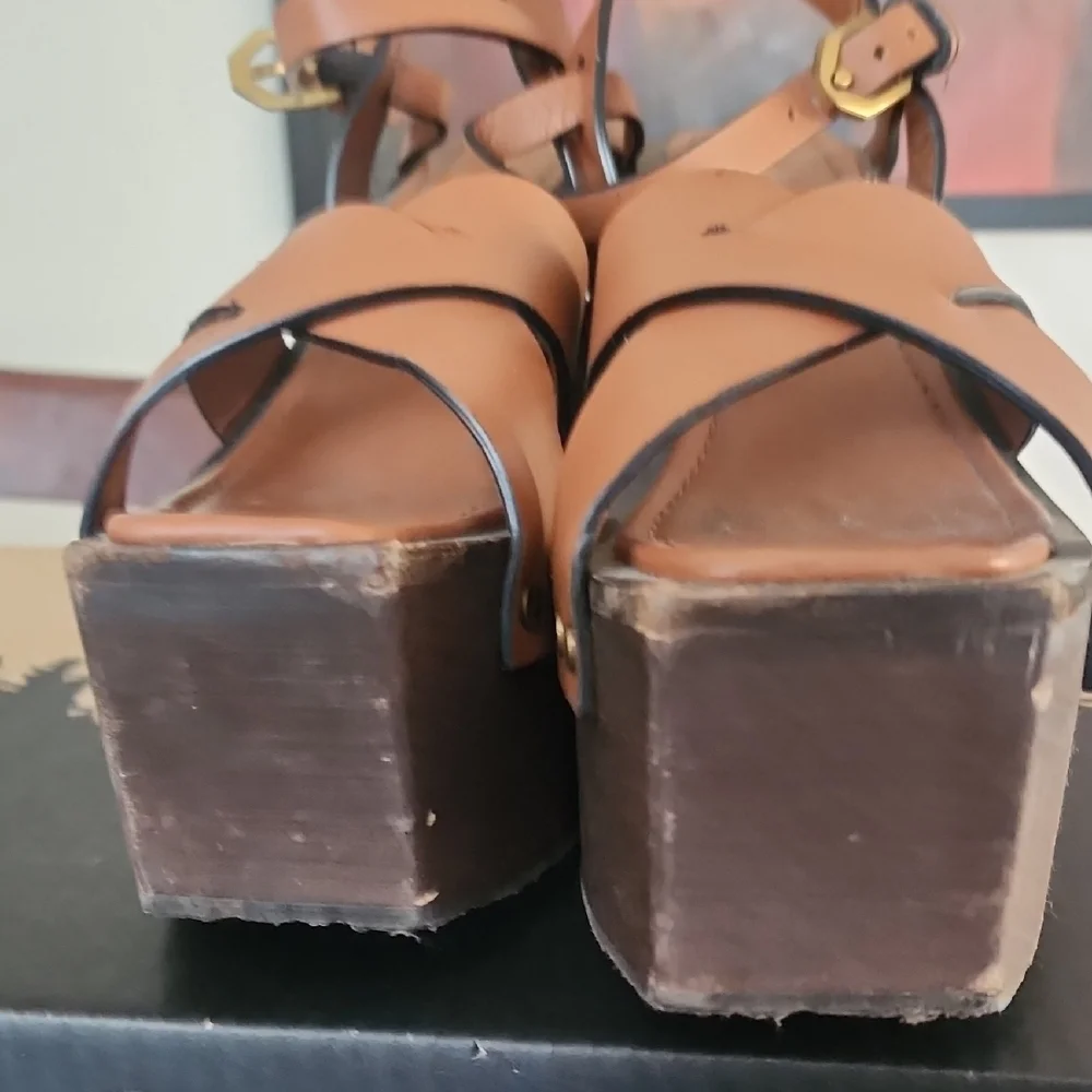 FRAME Denim Brown Leather Platform Sandals | 70s Boho Wedge | Size 40.5